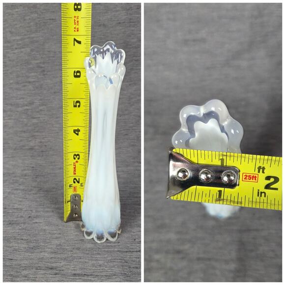 Vintage Fostoria Bud Vase Swung Art Glass 6.5" Whtie Opalescent Ruffled Ribbed - Picture 2 of 9